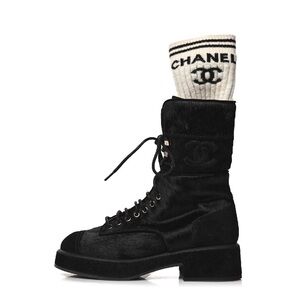 Chanel Black Lace-Up Women's Boots